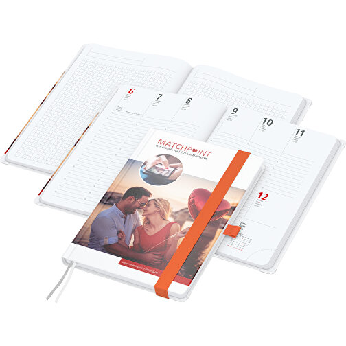 Buchkalender Match-Hybrid White Bestseller A5, Cover-Star Gloss-individuell, Orange , orange, Schreibpapier 90 g/m², 21,00cm x 14,80cm (Länge x Breite), Bild 1