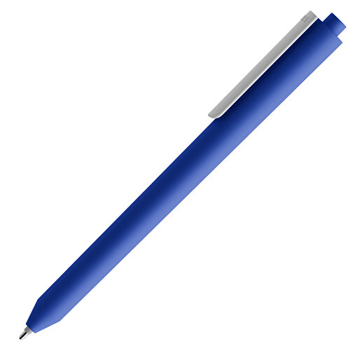 Pigra P03 Soft Touch Push Kugelschreiber , dunkelblau / weiß, ABS-Kunststoff, 14,00cm x 1,30cm (Länge x Breite), Bild 4