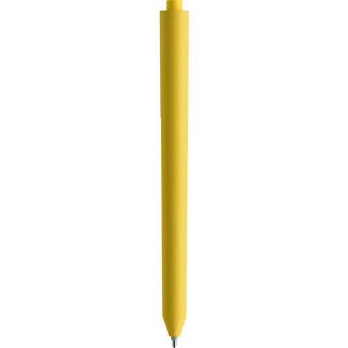 Pigra P03 Soft Touch Push Kugelschreiber , gelb / weiß, ABS-Kunststoff, 14,00cm x 1,30cm (Länge x Breite), Bild 2