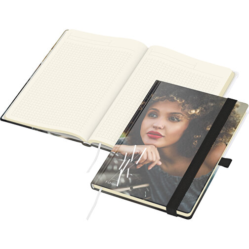 Notizbuch Match-Book Creme Bestseller A5 Cover-Star Matt-individuell, Schwarz , schwarz, Cremefarbenes Schreibpapier 90 g/m², 21,00cm x 14,80cm (Länge x Breite), Bild 1