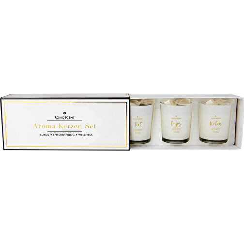 ROMOSCENT® Aromakerzenset Vanille , weiß / gold / schwarz, Glas, 22,00cm x 9,00cm x 6,50cm (Länge x Höhe x Breite), Bild 2