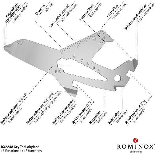 ROMINOX® Key Tool // Airplane - 18 Functions (Flugzeug) , Edelstahl, 7,30cm x 0,23cm x 3,60cm (Länge x Höhe x Breite), Bild 8
