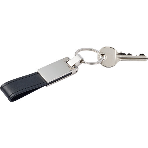 Schlüsselanhänger Mit Stahlplatte Und Kunsstofflasche Keon , schwarz, Plastik, PU, 9,00cm x 0,90cm x 1,90cm (Länge x Höhe x Breite), Bild 3