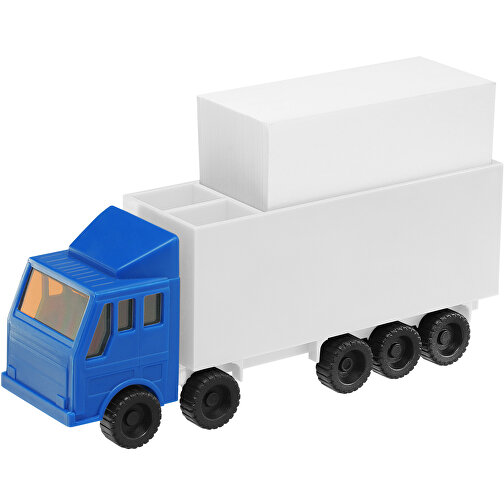 Zettelbox 'LKW' , weiß, blau, PS+PAP, 18,00cm x 10,30cm x 4,40cm (Länge x Höhe x Breite), Bild 1