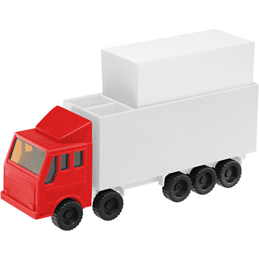 Zettelbox 'LKW' , weiß, rot, PS+PAP, 18,00cm x 10,30cm x 4,40cm (Länge x Höhe x Breite), Bild 1