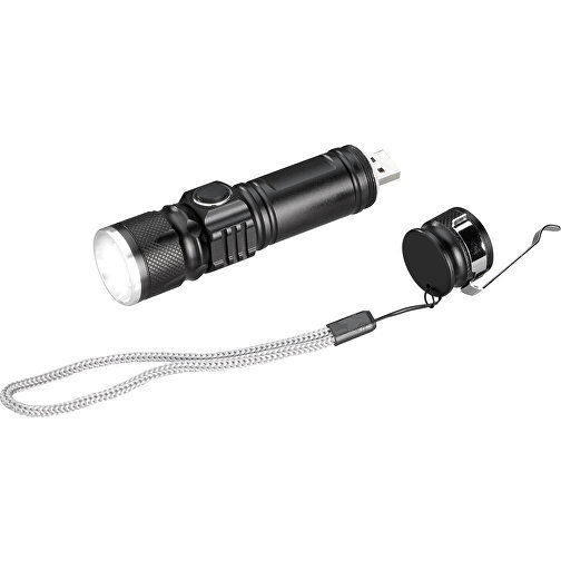 Ökologische, Lichtstarke Taschenlampe Mit Wiederaufladbarem Akku , schwarz, Aluminium, , Bild 5