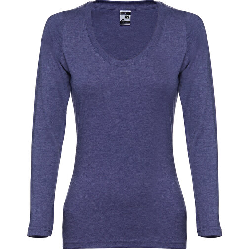 THC BUCHAREST WOMEN. Langärmeliges Tailliertes T-Shirt Für Frauen Aus Baumwolle , blau melliert, 100% Baumwolle, XL, 67,00cm x 48,00cm (Länge x Breite), Bild 1