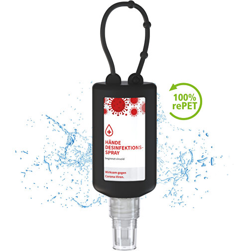 Hånddesinfektionsspray (DIN EN 1500), 50 ml stødpude sort, etiket (R-PET), Billede 1