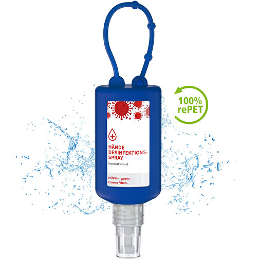 Spray désinfectant pour les mains (DIN EN 1500), 50 ml Bumper bleu, Body Label (R-PET), Image 1