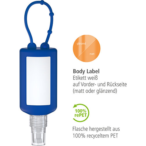 Hände-Desinfektionsspray (DIN EN 1500), 50 Ml Bumper Blau, Body Label (R-PET) , blau, Kunststoff (100% recycelt), Folie, Silikon, 2,20cm x 14,00cm x 4,70cm (Länge x Höhe x Breite), Bild 3