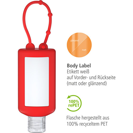 Handdesinfektionsgel (DIN EN 1500), 50 ml stötdämpare röd, etikett (R-PET), Bild 3