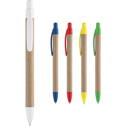 REMI. Kraftpapier-Kugelschreiber Mit Clip , weiß, Kraftpapier, , Bild 4