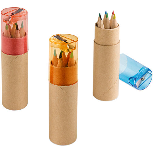 ROLS. Bleistiftbox Mit 6 Buntstiften Und Einem Deckel Mit Anspitzer , orange, Karton, , Bild 2