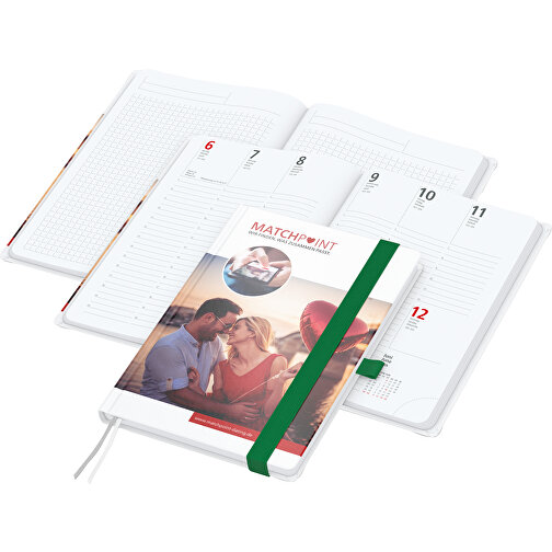 Buchkalender Match-Hybrid White Bestseller A5, Cover-Star Matt-individuell, Grün , grün, Schreibpapier 90 g/m², 21,00cm x 14,80cm (Länge x Breite), Bild 1