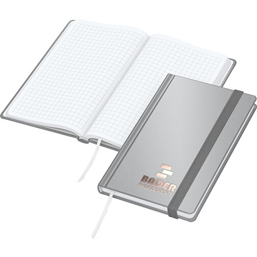Notizbuch Easy-Book Comfort Bestseller Pocket, Silber Inkl. Kupferprägung , silber, kupfer, Hochweißes Schreibpapier 80g/m2, 15,20cm x 9,40cm (Länge x Breite), Bild 1