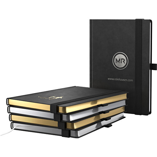 Notizbuch Gold-Book Bestseller A4 Inkl. Goldprägung , tiefschwarz, gold, Hochweisses Schreibpapier 90 g/m², 29,70cm x 21,00cm (Länge x Breite), Bild 2