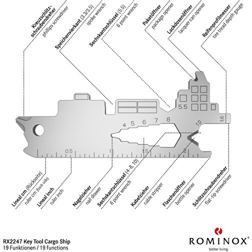 ROMINOX® Key Tool Cargo Ship / Containerschiff (19 Funktionen) (Einzelhandel) , Edelstahl, 7,00cm x 0,23cm x 3,20cm (Länge x Höhe x Breite), Bild 9