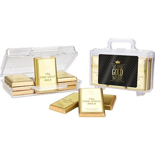 Sie Sind Gold Wert - Goldkoffer Mit 12 Goldbarren, Edelvollmilch-Schokolade , Confiserie Heidel, Kunststoff, 12,00cm x 3,70cm x 10,00cm (Länge x Höhe x Breite), Bild 1