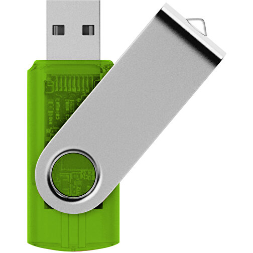 Rotate Transculent USB-Stick , grün MB , 2 GB , Kunststoff, Aluminium MB , 5,80cm x 1,90cm x 1,00cm (Länge x Höhe x Breite), Bild 1