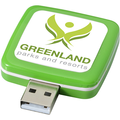 Rotating Square USB-Stick , grün MB , 1 GB , Kunststoff MB , 4,40cm x 4,00cm x 1,00cm (Länge x Höhe x Breite), Bild 2