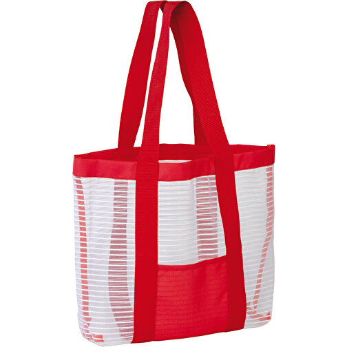 Strandtasche , weiß / rot, PolJater, 42,00cm x 30,00cm x 10,00cm (Länge x Höhe x Breite), Bild 1