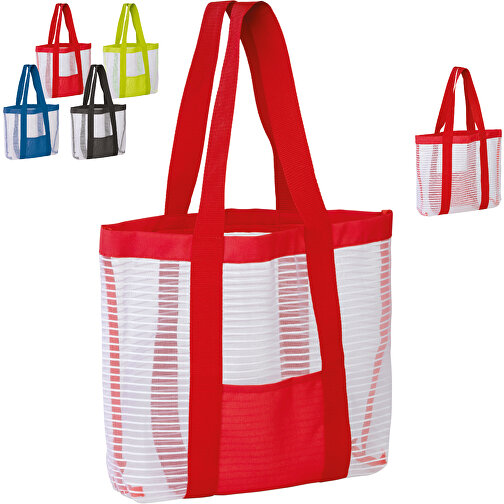 Strandtasche , weiß / rot, PolJater, 42,00cm x 30,00cm x 10,00cm (Länge x Höhe x Breite), Bild 2