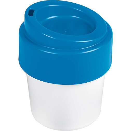 Heiß-aber-cool Kaffeebecher Mit Deckel 240ml , weiß / blau, Bio PE, 10,70cm (Höhe), Bild 1