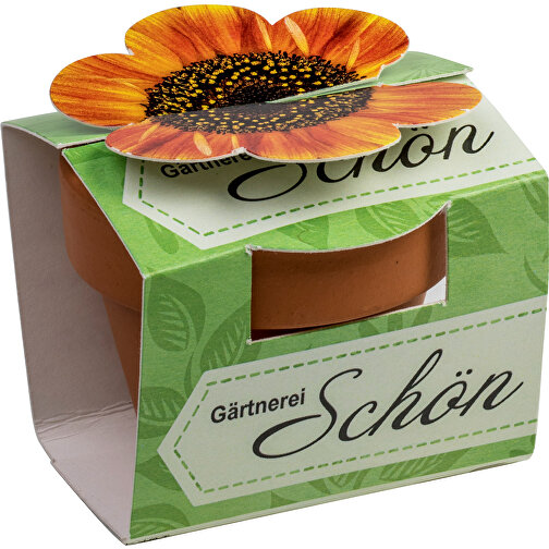 Tontöpfchen-Blume Mit Samen - Sonnenblume Inkl. Tampondruck , individuell, Saatgut,Papier,Ton,Erde, 4,00cm (Höhe), Bild 3