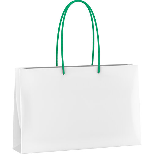 Tragetasche Classic 6 Mit Kunststoffkordeln , grün/weiß, White Chrom Papier, 37,00cm x 24,00cm x 9,00cm (Länge x Höhe x Breite), Bild 1