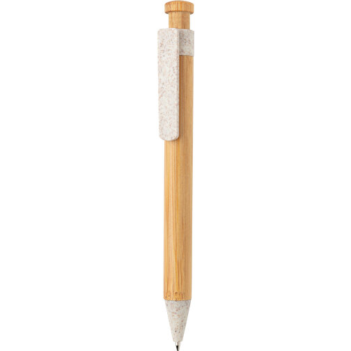 Bambus Stift Mit Wheatstraw-Clip, Weiß , weiß, Bambus, 13,80cm (Höhe), Bild 1