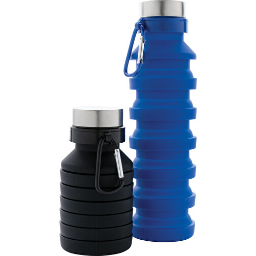 Auslaufgeschützte Faltbare Silikonflasche, Blau , blau, Silikon, 24,30cm (Höhe), Bild 9