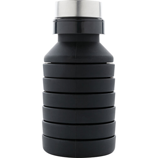 Auslaufgeschützte Faltbare Silikonflasche, Schwarz , schwarz, Silikon, 24,30cm (Höhe), Bild 4