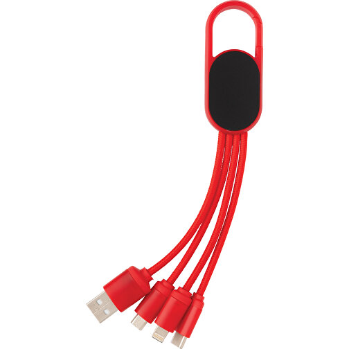 4-in-1 Kabel Mit Karabiner-Clip, Rot , rot, ABS, 18,00cm x 1,00cm (Länge x Höhe), Bild 1
