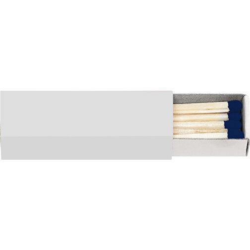 Streichholzschachtel 5,6 X 1,7 X 1,7 Cm , weiß/dunkelblau, Holz, Karton, 5,60cm x 1,70cm x 1,70cm (Länge x Höhe x Breite), Bild 2