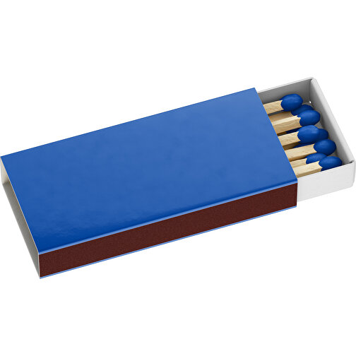 Streichholzschachtel 5,5 X 2,3 X 0,7 Cm , blau / weiss, Holz, Karton, 5,50cm x 0,70cm x 2,30cm (Länge x Höhe x Breite), Bild 1