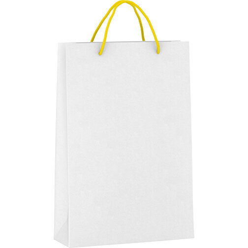 Tragetasche Basic 5 Mit Kunststoffkordeln , gelb/weiß, Kraftpapier, 24,00cm x 36,00cm x 9,00cm (Länge x Höhe x Breite), Bild 1