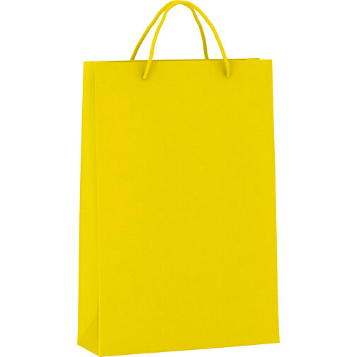 Tragetasche Basic 5 Mit Kunststoffkordeln , gelb, Kraftpapier, 24,00cm x 36,00cm x 9,00cm (Länge x Höhe x Breite), Bild 1