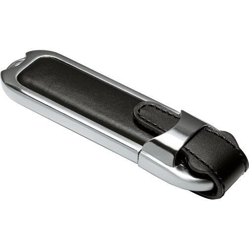 USB Stick Mit Lederapplikationen , schwarz MB , 2 GB , Metall, Leder MB , 2.5 - 6 MB/s MB , 8,60cm x 1,70cm x 2,40cm (Länge x Höhe x Breite), Bild 1