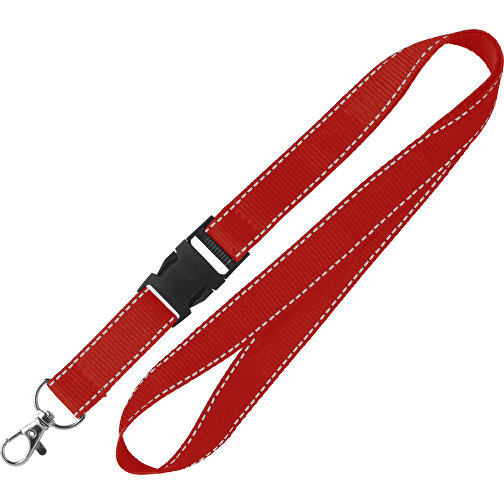 20 Mm Lanyard Mit Reflektierenden Fäden , rot, Polyester, 92,00cm x 2,00cm (Länge x Breite), Bild 1