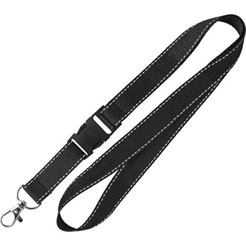 20 Mm Lanyard Mit Reflektierenden Fäden , schwarz, Polyester, 92,00cm x 2,00cm (Länge x Breite), Bild 1