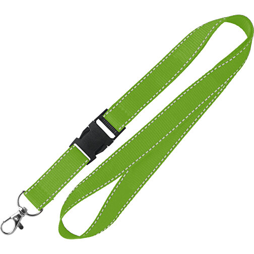10 Mm Lanyard Mit Reflektierenden Fäden , apfelgrün, Polyester, 92,00cm x 1,00cm (Länge x Breite), Bild 1
