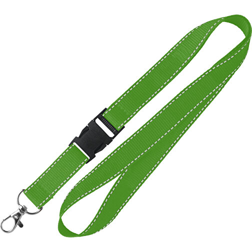 10 Mm Lanyard Mit Reflektierenden Fäden , grün, Polyester, 92,00cm x 1,00cm (Länge x Breite), Bild 1