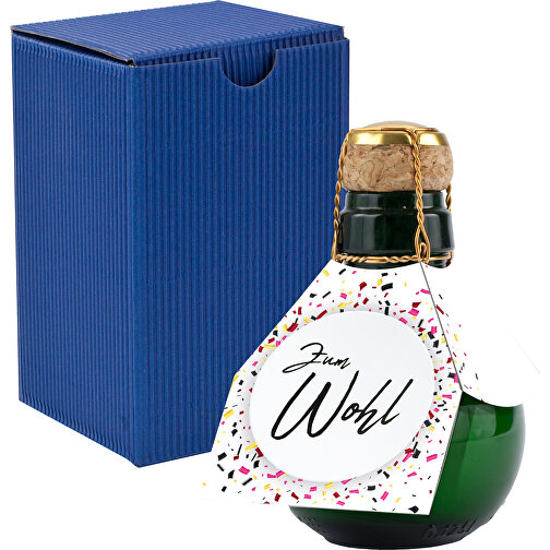Kleinste Sektflasche Der Welt! Zum Wohl - Inklusive Geschenkkarton In Blau , blau, Glas, 7,50cm x 12,00cm x 7,50cm (Länge x Höhe x Breite), Bild 1