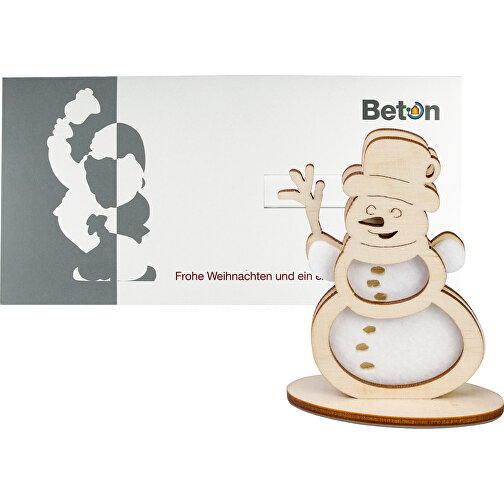 Carte de voeux Premium avec figurines feutrine et bois - Premium 4/4-c - Bonhomme de neige, Image 1