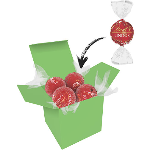 Color Lindor Box - Hellgrün - Vollmilch , Lindt, rot, Pappe, 5,50cm x 5,50cm x 5,50cm (Länge x Höhe x Breite), Bild 1