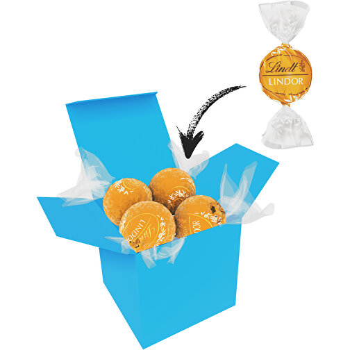 Color Lindor Box - Hellblau - Karamell , Lindt, gelb, Pappe, 5,50cm x 5,50cm x 5,50cm (Länge x Höhe x Breite), Bild 1