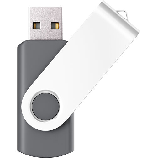 USB-Stick SWING Color 2.0 8 GB , Promo Effects MB , dunkelgrau / weiß MB , 8 GB , Kunststoff/ Aluminium MB , 5,70cm x 1,00cm x 1,90cm (Länge x Höhe x Breite), Bild 1