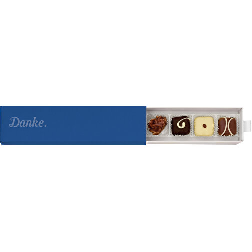 Dankebox 'Handgemachte Pralinen' - Blau , blau, Papier, Pappe, Satin, 21,50cm x 5,50cm x 5,50cm (Länge x Höhe x Breite), Bild 1