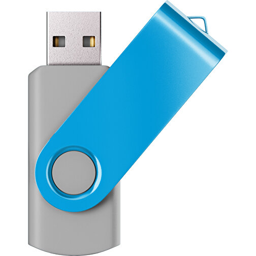USB-Stick SWING Color 2.0 64 GB , Promo Effects MB , grau / himmelblau MB , 65 GB , Kunststoff/ Aluminium MB , 5,70cm x 1,00cm x 1,90cm (Länge x Höhe x Breite), Bild 1