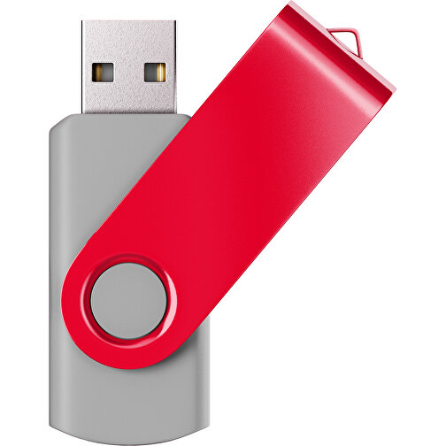 USB-Stick SWING Color 2.0 128 GB , Promo Effects MB , grau / ampelrot MB , 131 GB , Kunststoff/ Aluminium MB , 5,70cm x 1,00cm x 1,90cm (Länge x Höhe x Breite), Bild 1